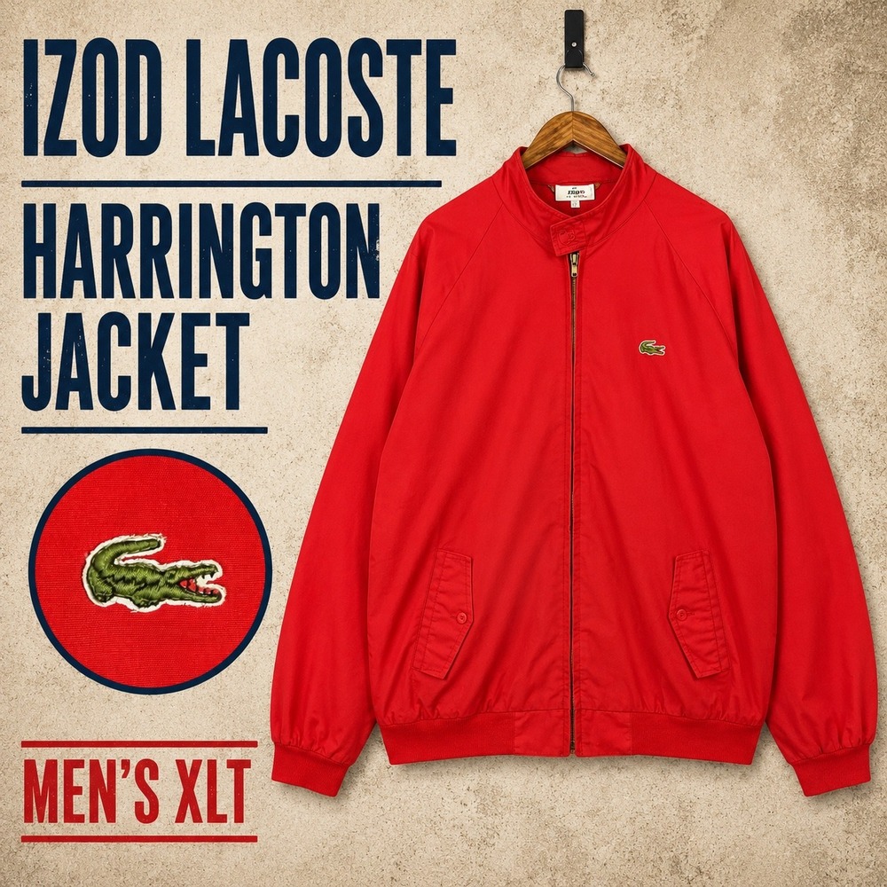 Vintage‎ Izod Lacoste Harrington Jacket Red Plaid Lined Mens XLT Full Zip Coat